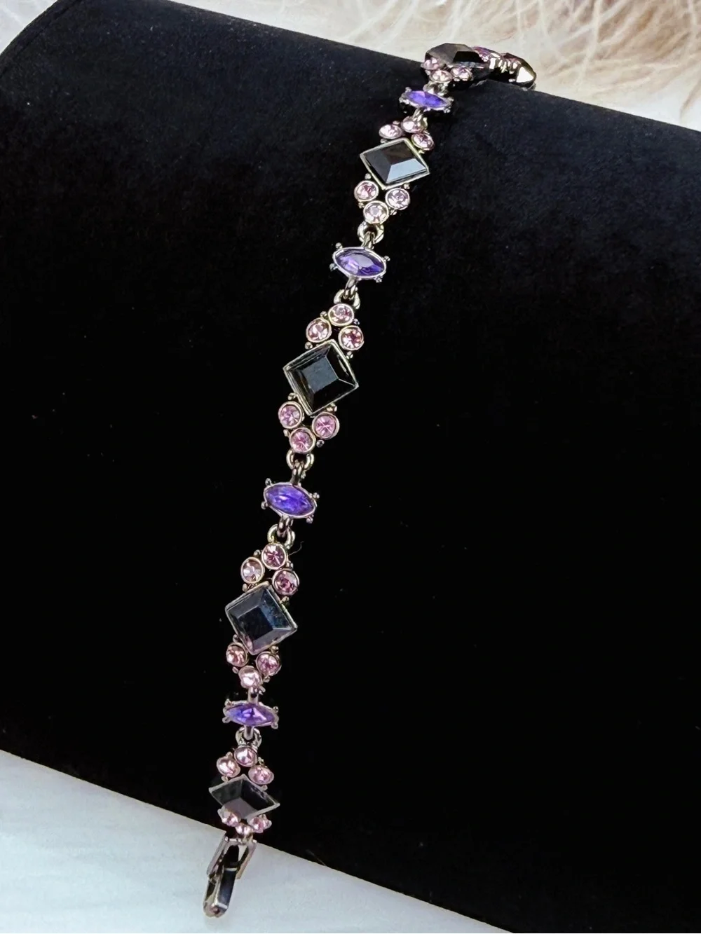 Elegant Black Gunmetal Pink Purple Crystal Bracelet